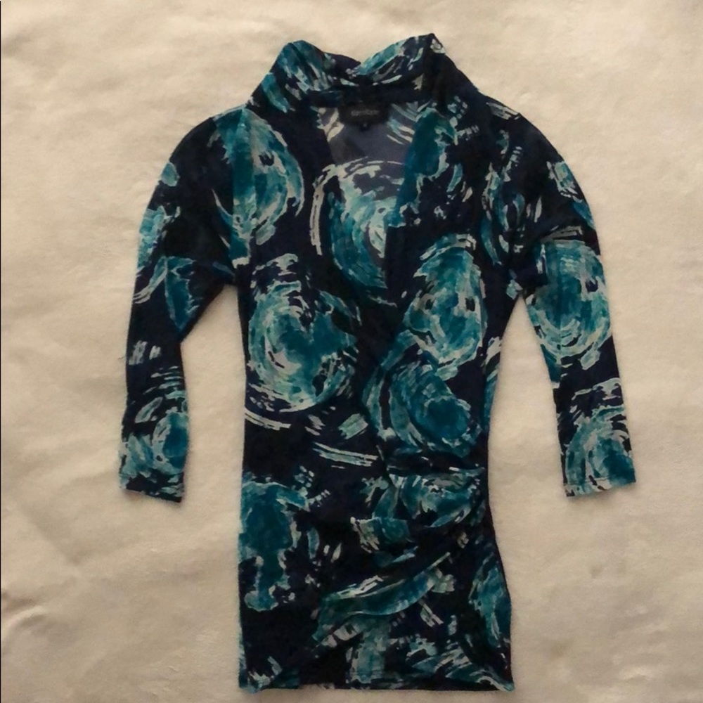 Navy and turquoise print top